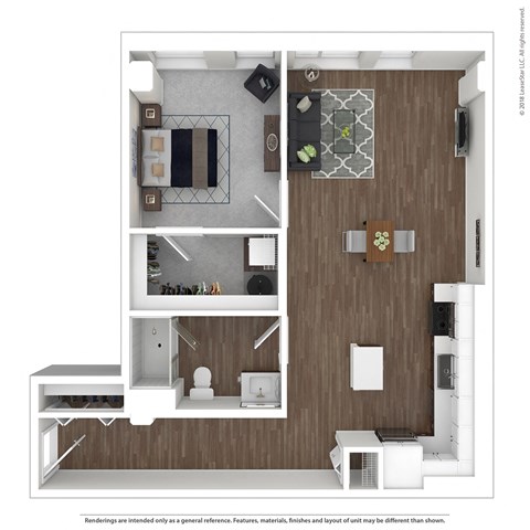 Floor plan for 1 bed, 1 bath, 874 sqft